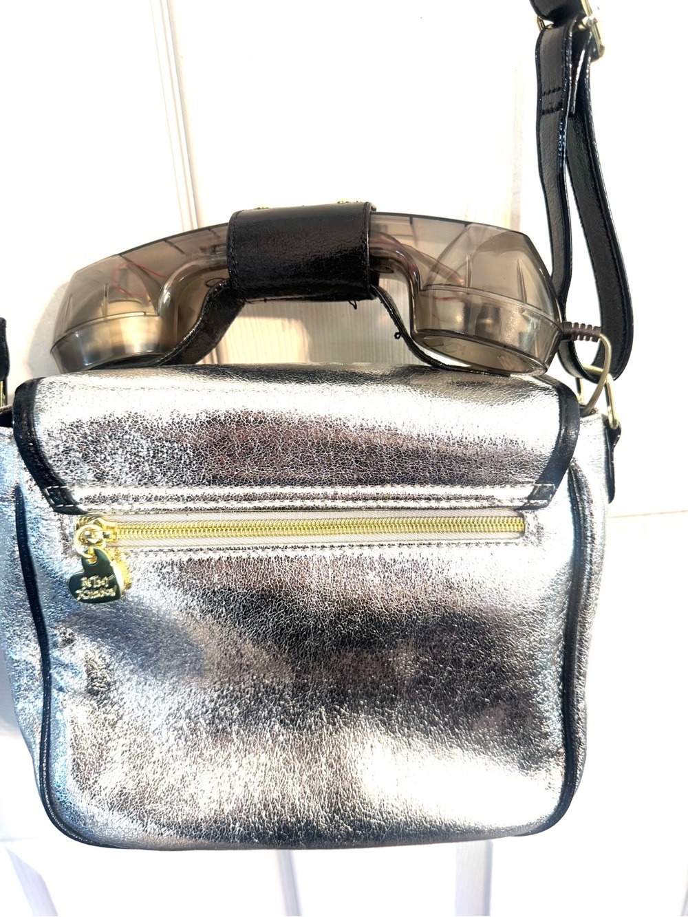 Betsey Johnson "Off the Hook" Retro Phone Silver Crossbody Bag - Picture 4 of 8